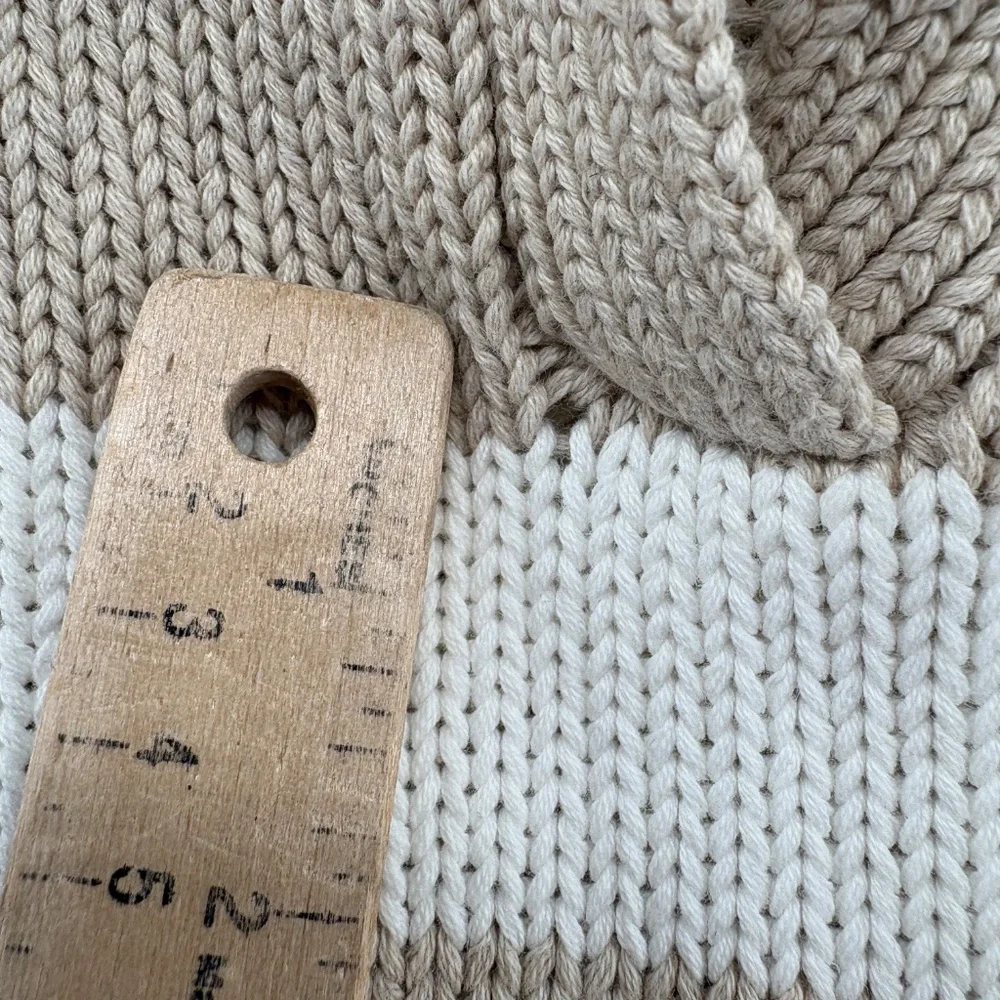 Quince Cream and White Striped V-Neck Sweater - Picture 3 of 15